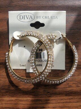 Gold Rhinestone Hoop Earrings